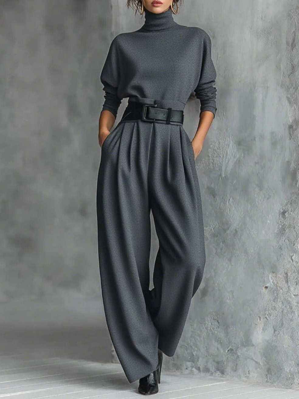 Jessica Elegant Top Straight-Leg Pants Set | Fitted Turtleneck and Tailored Trousers