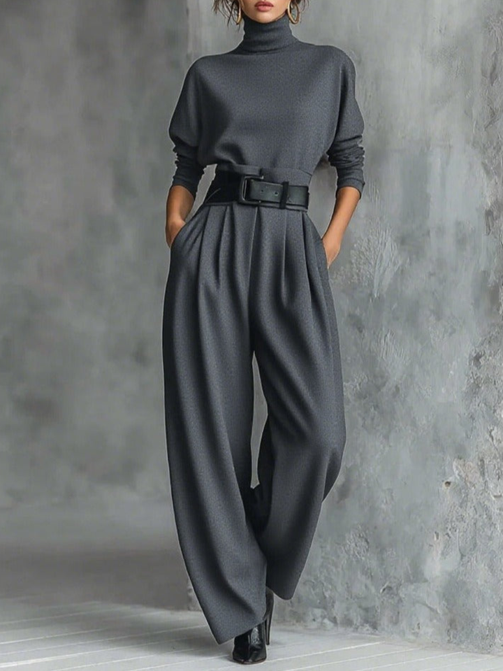 Jessica Elegant Top Straight-Leg Pants Set | Fitted Turtleneck and Tailored Trousers
