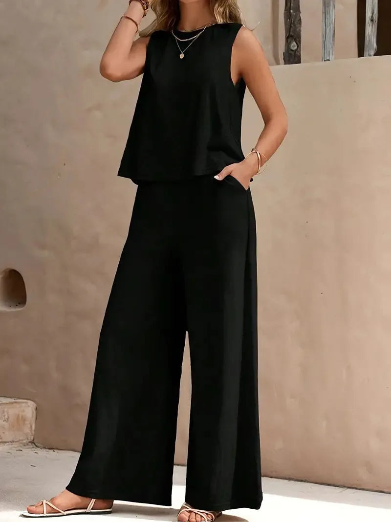 Danielle | Sleeveless Two-Piece Set | Sleeveless Top and Wide-Leg Pants