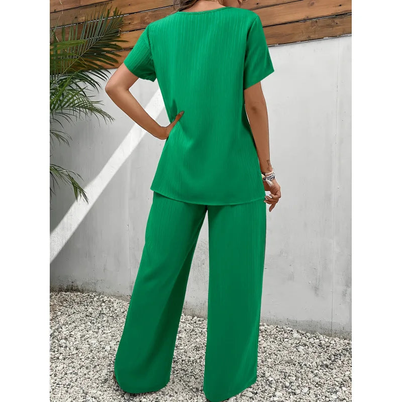 Lorrina | Elegant Soft Two-Piece Set | Asymmetrical Blouse and Relaxed Pants