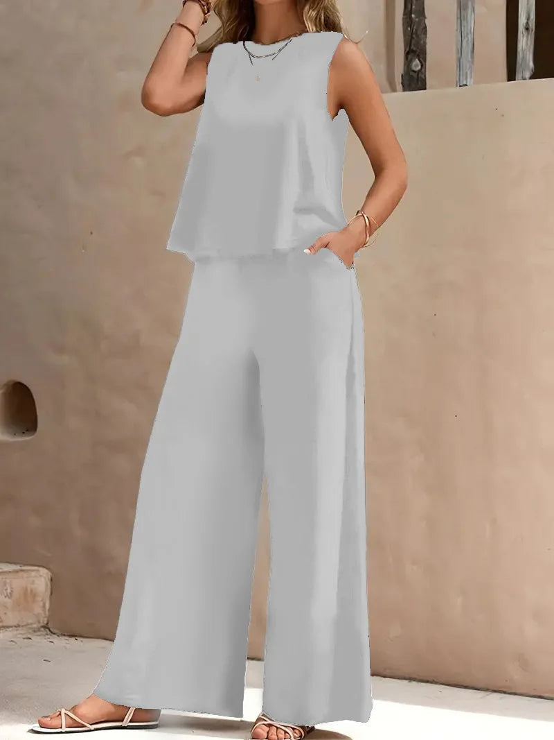 Danielle | Sleeveless Two-Piece Set | Sleeveless Top and Wide-Leg Pants