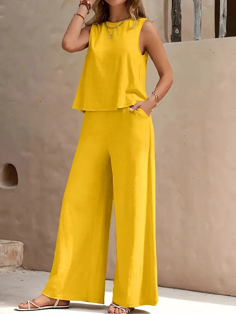 Danielle | Sleeveless Two-Piece Set | Sleeveless Top and Wide-Leg Pants