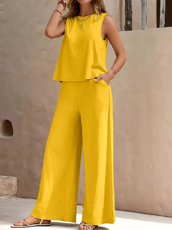 Danielle | Sleeveless Two-Piece Set | Sleeveless Top and Wide-Leg Pants