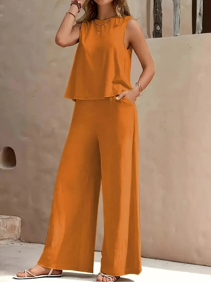Danielle | Sleeveless Two-Piece Set | Sleeveless Top and Wide-Leg Pants
