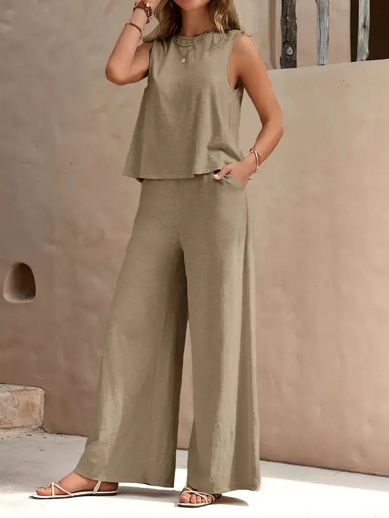 Danielle | Sleeveless Two-Piece Set | Sleeveless Top and Wide-Leg Pants