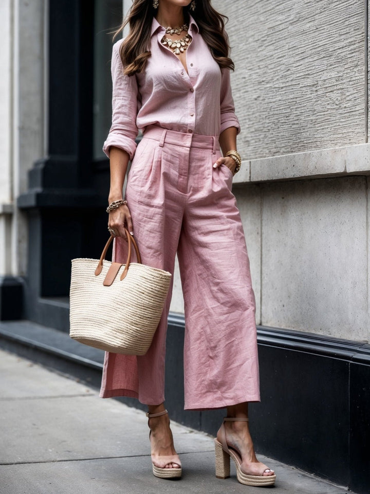 Nelle | Elegant Shirt & Capri Set | Relaxed Shirt and Cropped Trouser Set