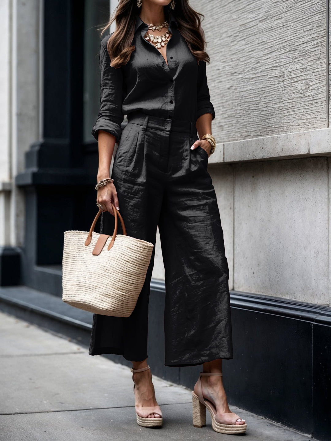 Nelle | Elegant Shirt & Capri Set | Relaxed Shirt and Cropped Trouser Set