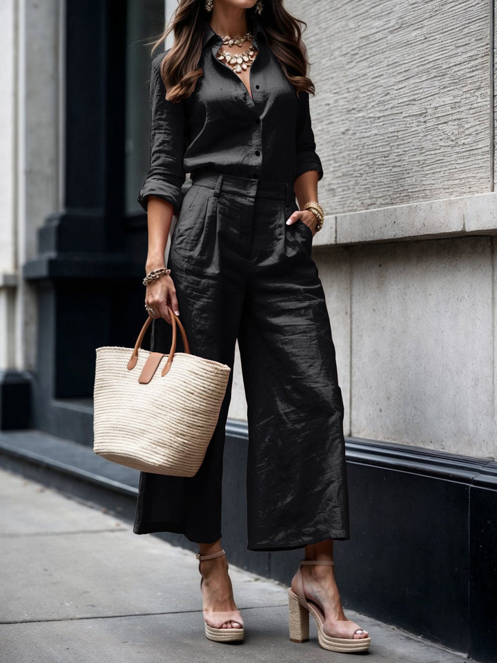 Nelle | Elegant Shirt & Capri Set | Relaxed Shirt and Cropped Trouser Set