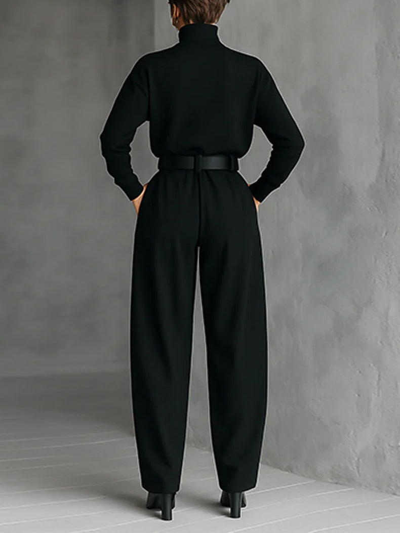 Jessica Elegant Top Straight-Leg Pants Set | Fitted Turtleneck and Tailored Trousers