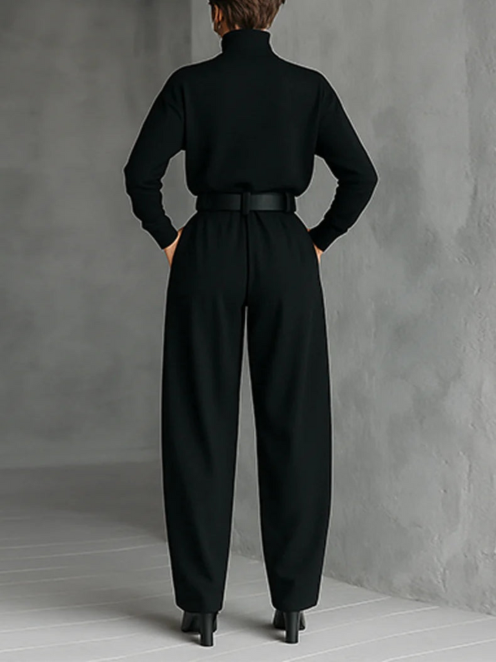 Jessica Elegant Top Straight-Leg Pants Set | Fitted Turtleneck and Tailored Trousers