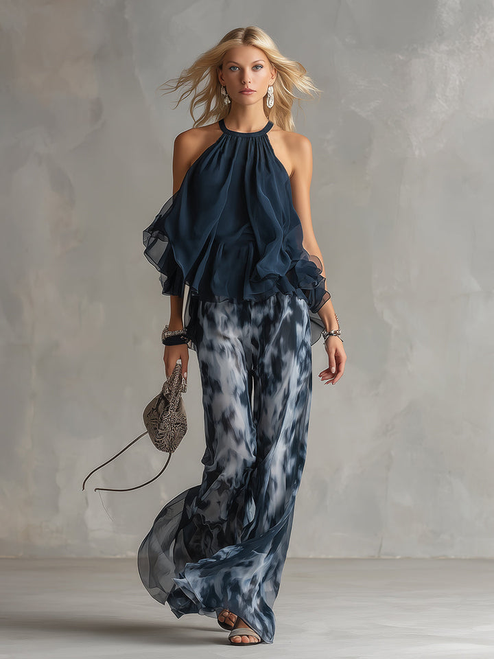 Elise | Lightweight suit with fluid top and wide pants
