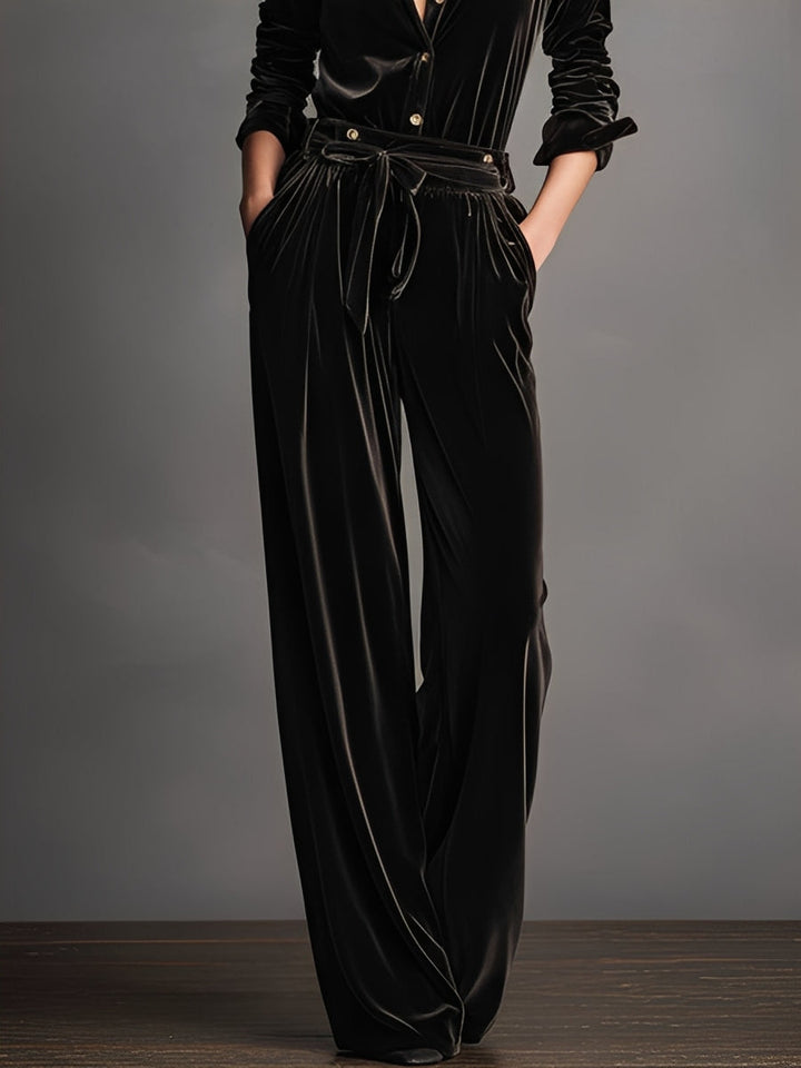 Ladies Black Velvet Lace Elegant Gold Button Jumpsuit