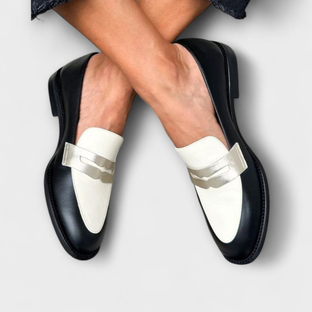Rosalie™ | Black Moccasins with Shiny Metallic Finish
