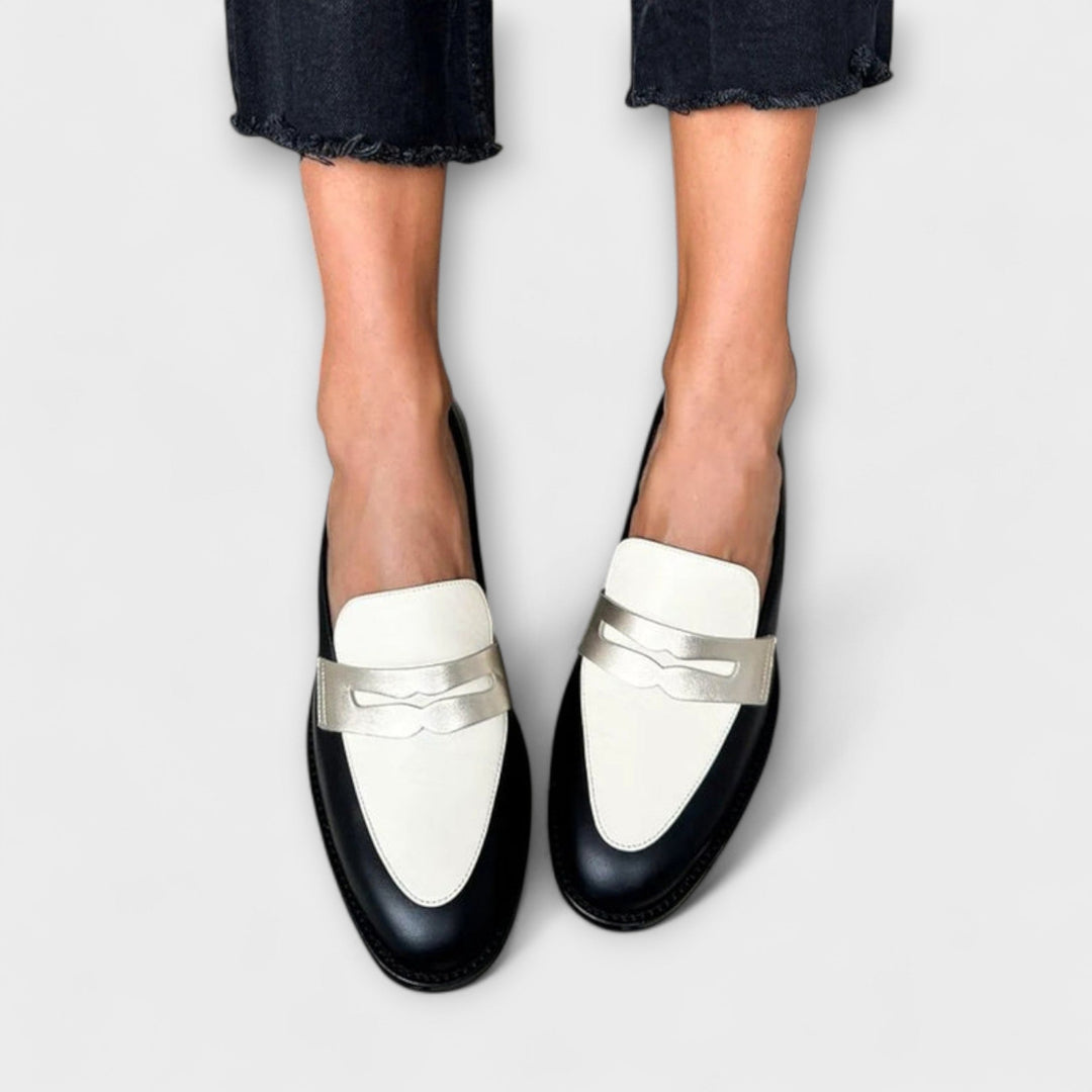 Rosalie™ | Black Moccasins with Shiny Metallic Finish
