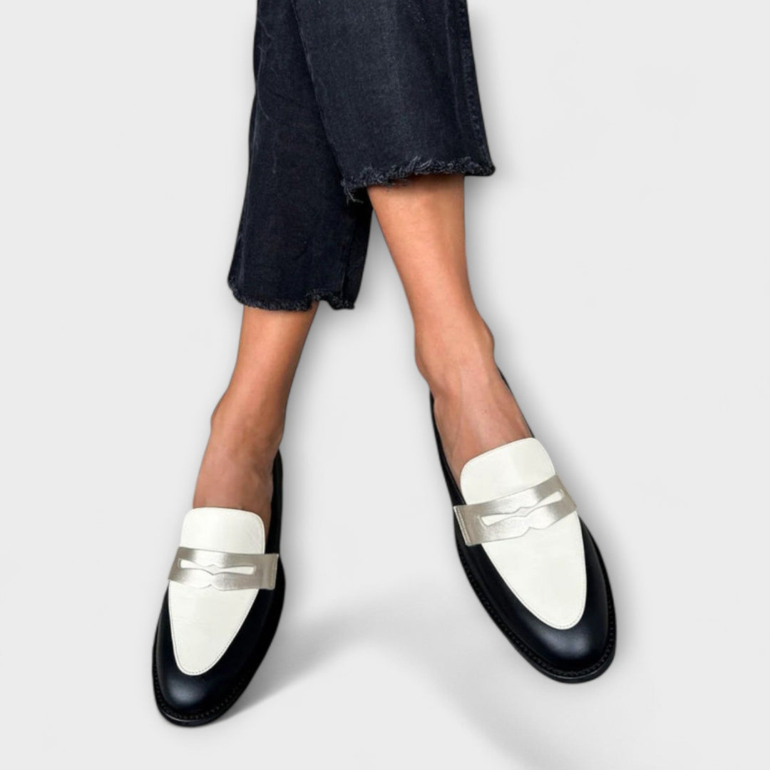 Rosalie™ | Black Moccasins with Shiny Metallic Finish