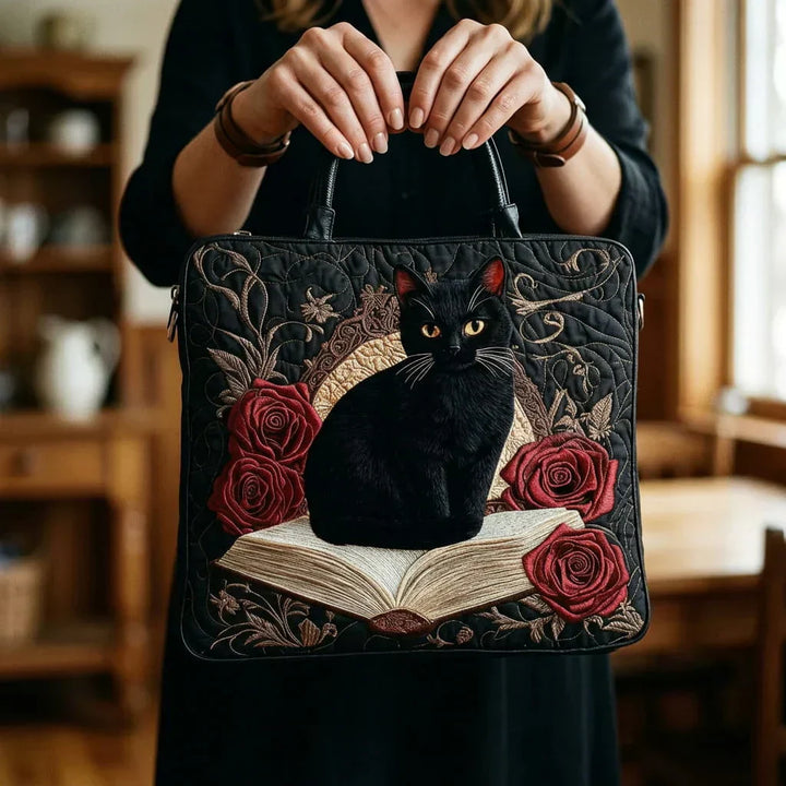 Quilted Tote Bag - Black Cat Among Books