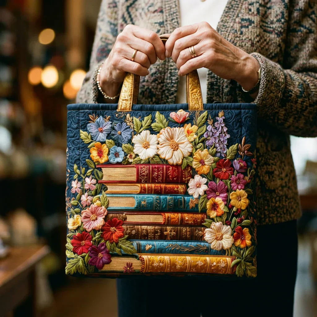 Handcrafted Floral Print Tote Bag for Book Lovers