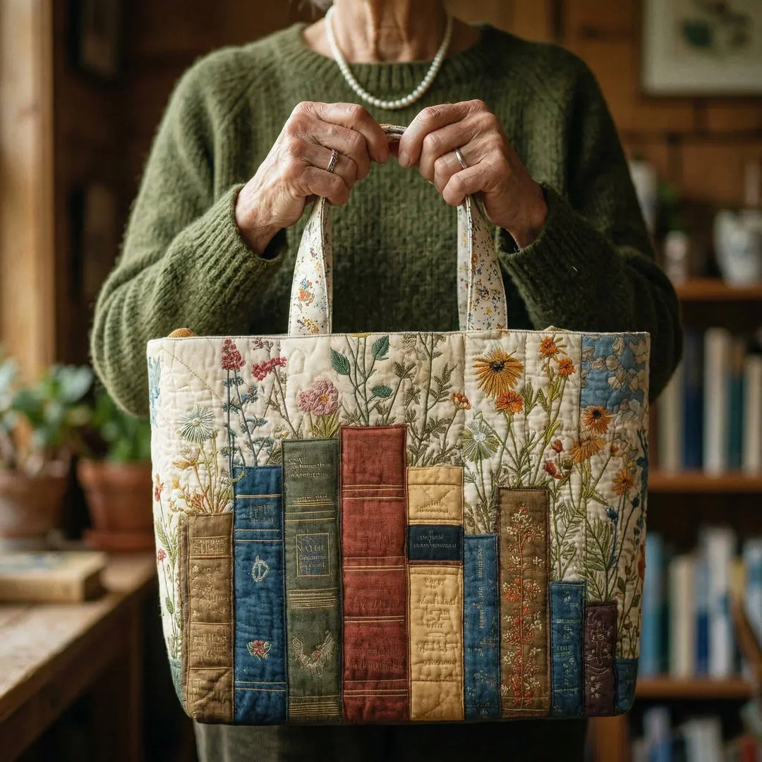 Artisan Quilted Bag - Floral & Literary Design