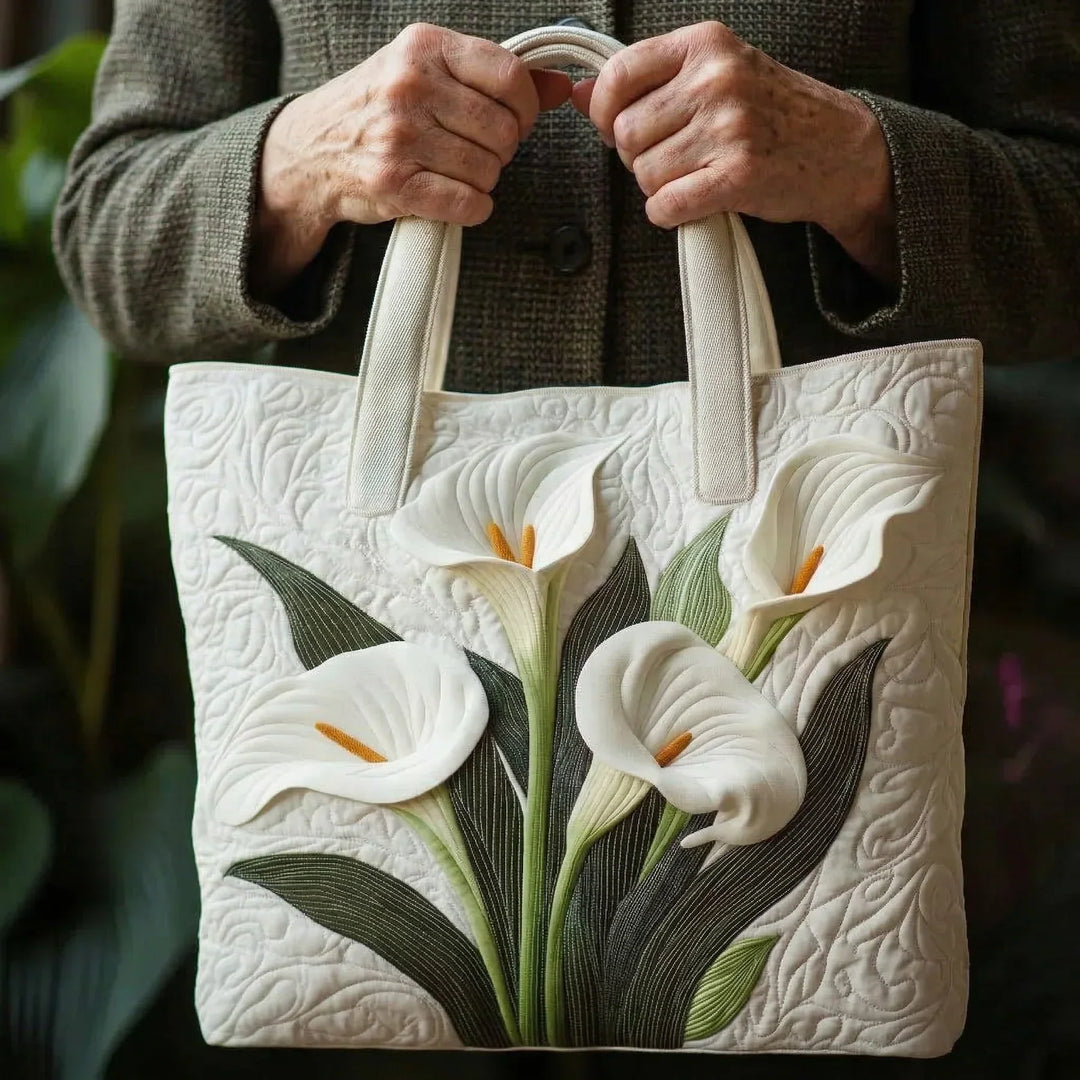 White Lilies Quilted Tote Bag