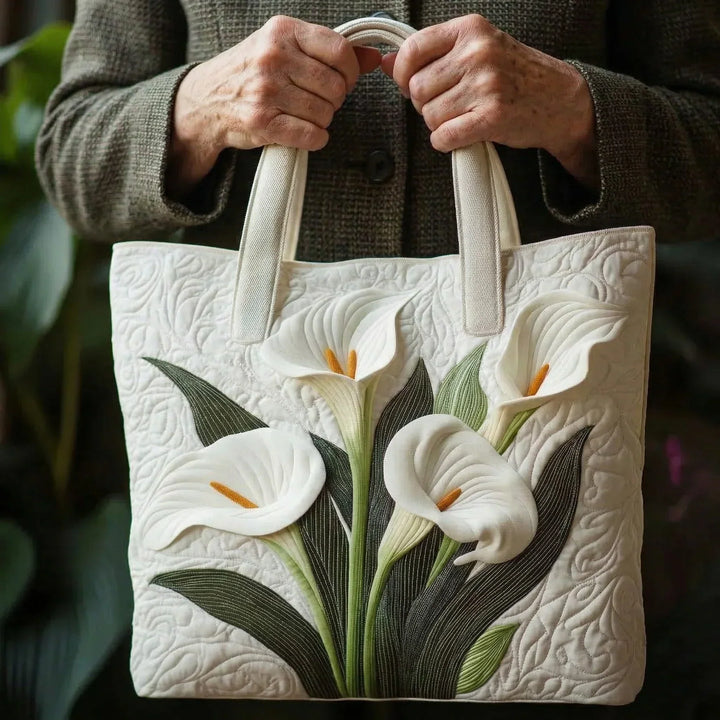 White Lilies Quilted Tote Bag