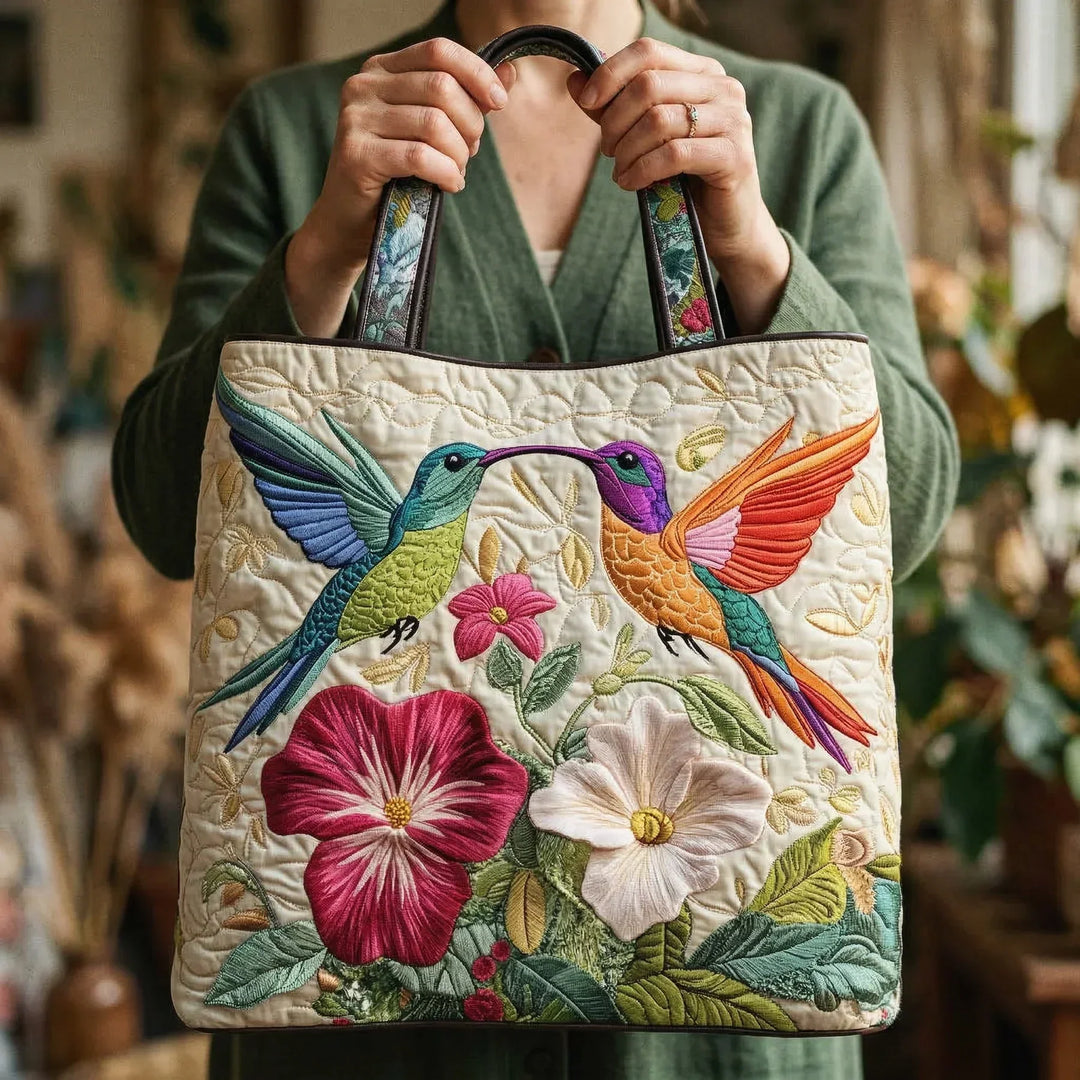 Hummingbird & White Floral Quilted Bag