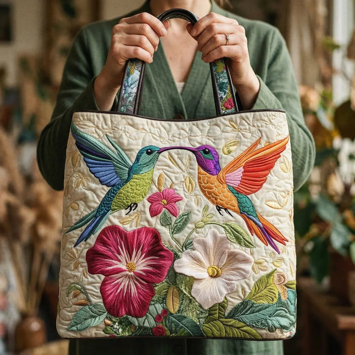 Hummingbird & White Floral Quilted Bag