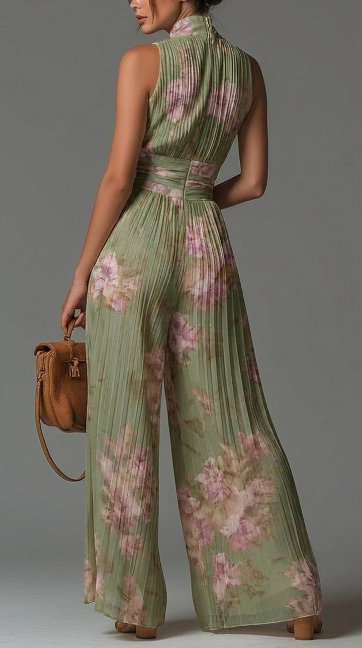 Maylin | Pleated Floral Chiffon Jumpsuit
