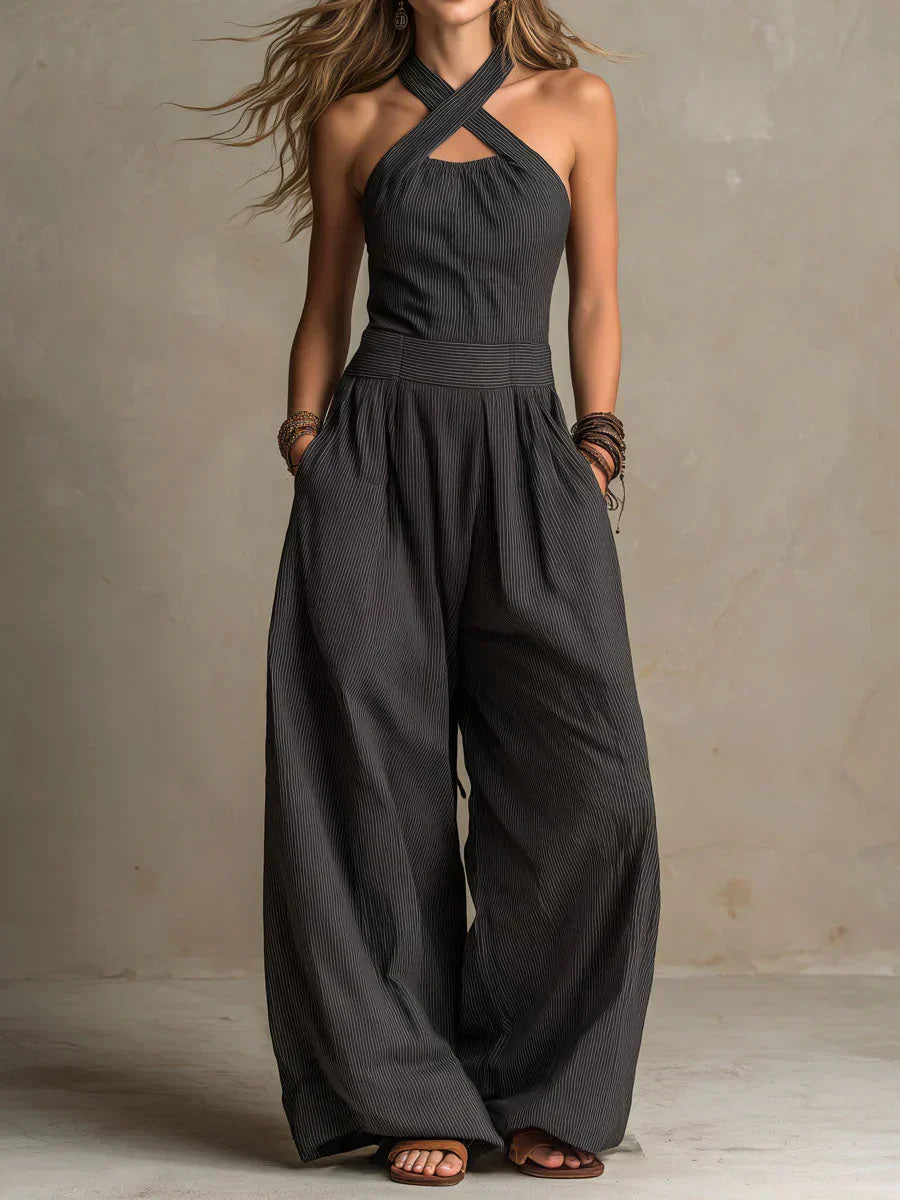 Fiorenzae -Jumpsuit with crossover collar and elegant wide legs