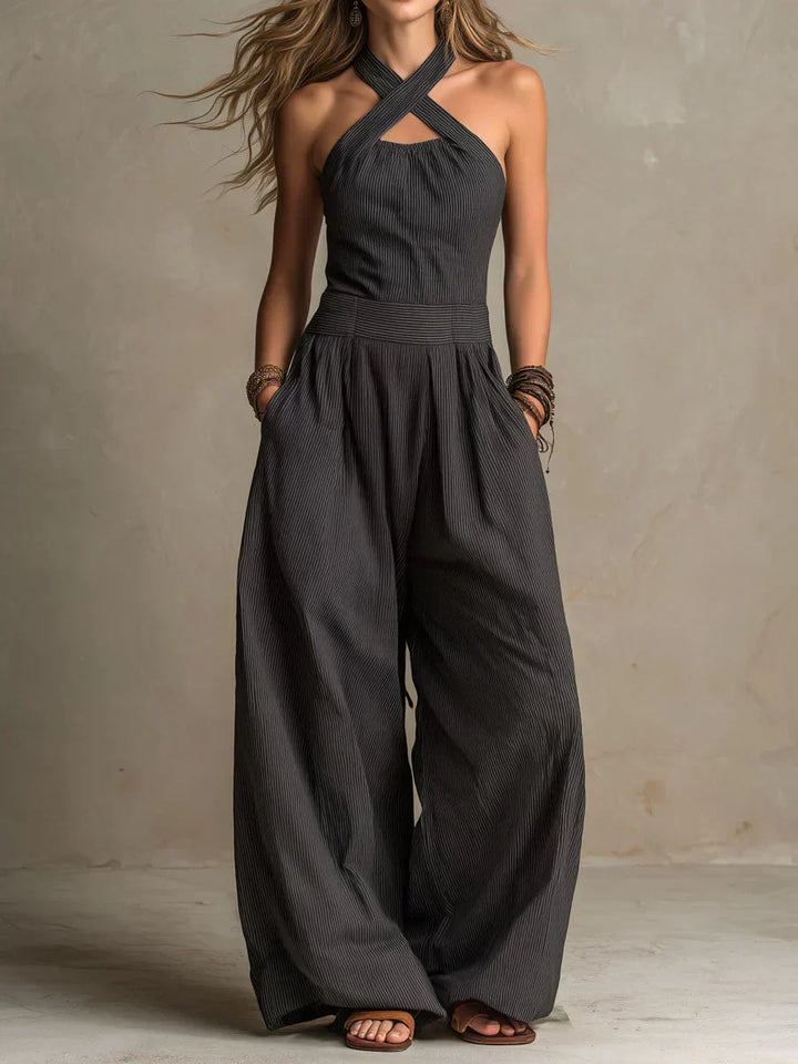 Fiorenzae -Jumpsuit with crossover collar and elegant wide legs