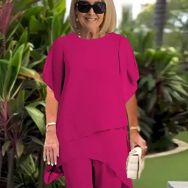 Herlene | Elegant Two-Piece Set | Layered Top and Wide-Leg Trousers
