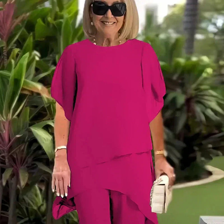 Herlene | Elegant Two-Piece Set | Layered Top and Wide-Leg Trousers