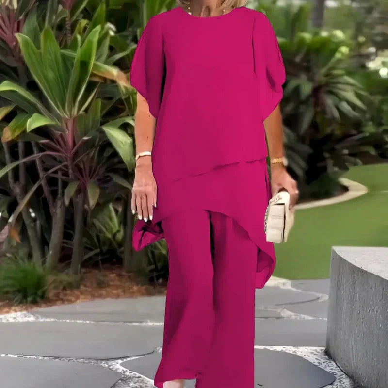 Herlene | Elegant Two-Piece Set | Layered Top and Wide-Leg Trousers